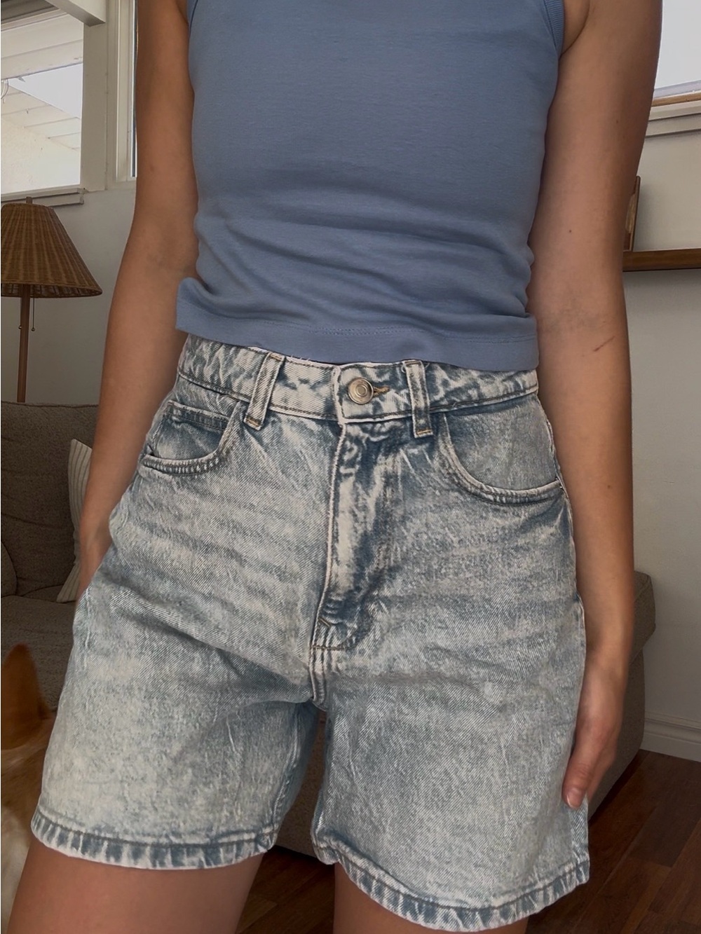 Zara Light Blue Acid Wash Denim Shorts